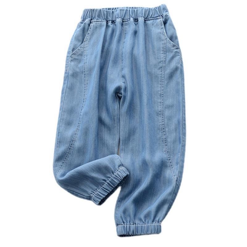 Pantaloni din denim ușori pentru copii, stil coreean, unisex, pantaloni lungi casual în stil harém, protecție împotriva țânțarilor