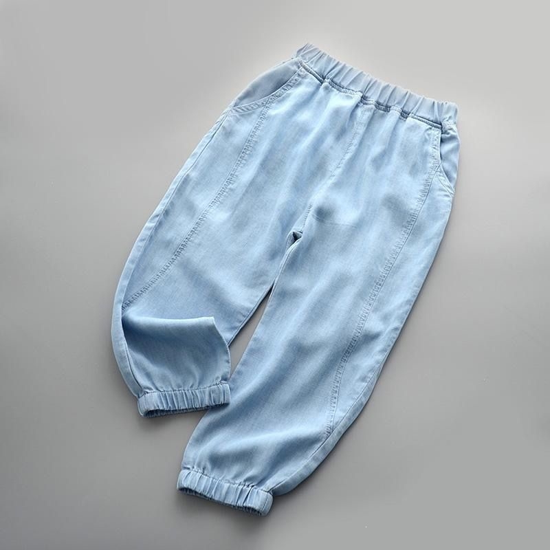 Pantaloni din denim ușori pentru copii, stil coreean, unisex, pantaloni lungi casual în stil harém, protecție împotriva țânțarilor