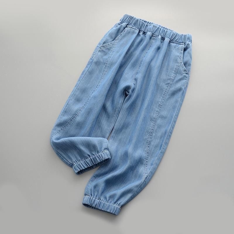 Pantaloni din denim ușori pentru copii, stil coreean, unisex, pantaloni lungi casual în stil harém, protecție împotriva țânțarilor