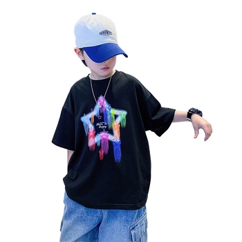Tricou de vară pentru băieți, 100% bumbac, croială lejeră, mâneci scurte, brand la modă