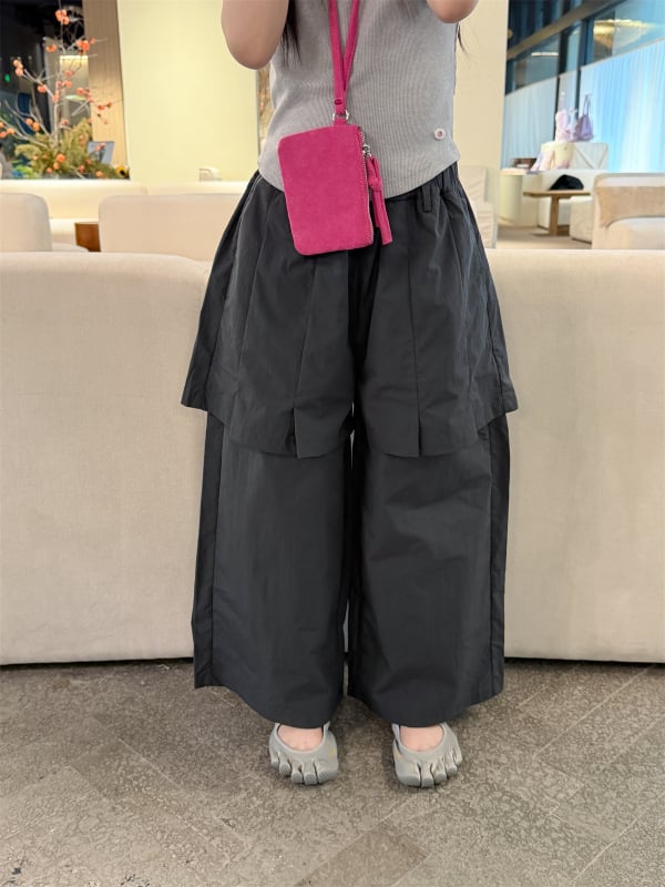 Pantaloni casual pentru fetițe, stil coreean, croială largă, aspect de două piese, vară 2026