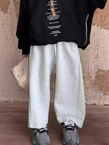 Pantaloni sport pentru copii, culoare solidă, unisex, vară, croi lejer, drept și larg, lungime cropped