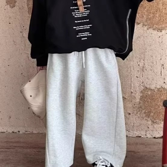 Pantaloni sport pentru copii, culoare solidă, unisex, vară, croi lejer, drept și larg, lungime cropped