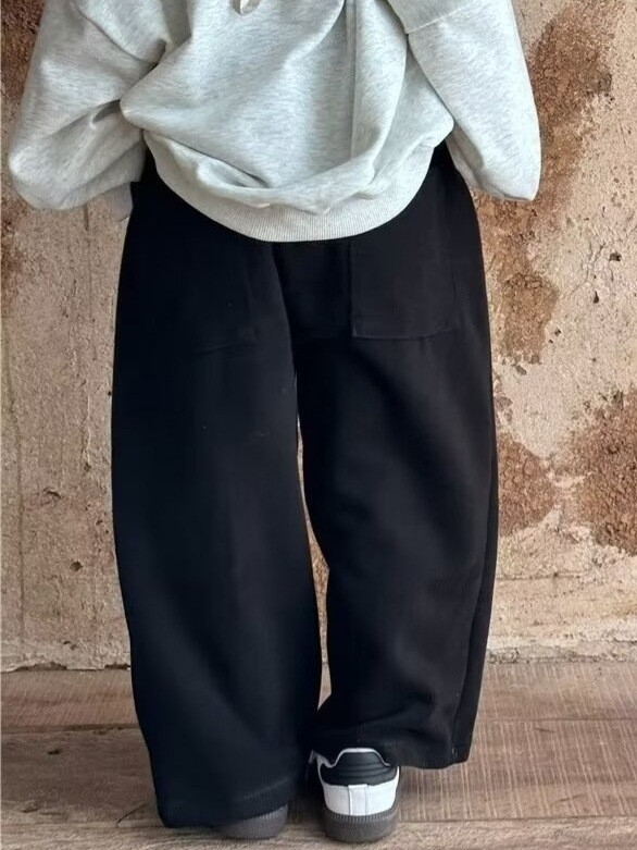 Pantaloni sport pentru copii, culoare solidă, unisex, vară, croi lejer, drept și larg, lungime cropped