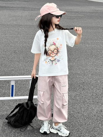 Tricou de vară pentru fete, din bumbac 100%, cu desen graffiti-cartoon, croială lejeră, model nou 2026