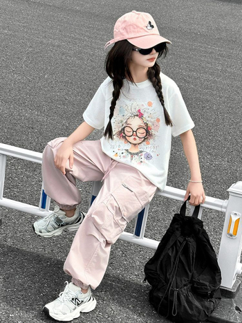 Tricou de vară pentru fete, din bumbac 100%, cu desen graffiti-cartoon, croială lejeră, model nou 2026