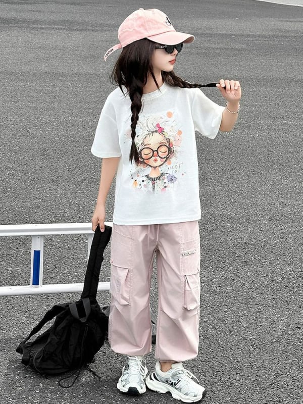 Tricou de vară pentru fete, din bumbac 100%, cu desen graffiti-cartoon, croială lejeră, model nou 2026