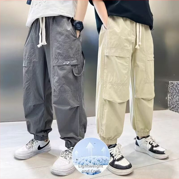 Pantaloni cargo anti țânțari pentru copii, vară ușori, nailon, stil casual