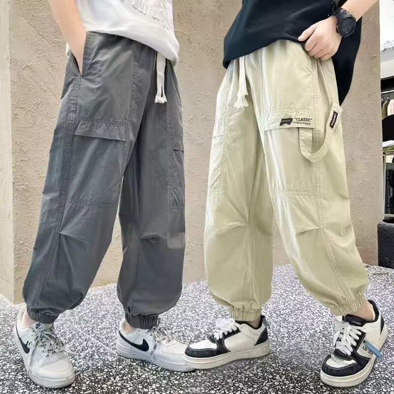 Pantaloni cargo anti țânțari pentru copii, vară ușori, nailon, stil casual
