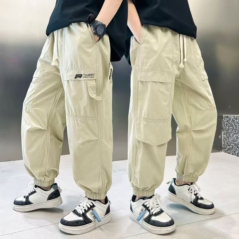 Pantaloni cargo anti țânțari pentru copii, vară ușori, nailon, stil casual