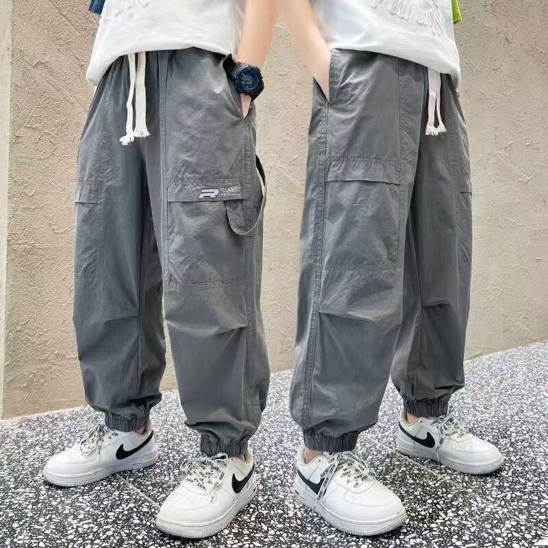 Pantaloni cargo anti țânțari pentru copii, vară ușori, nailon, stil casual
