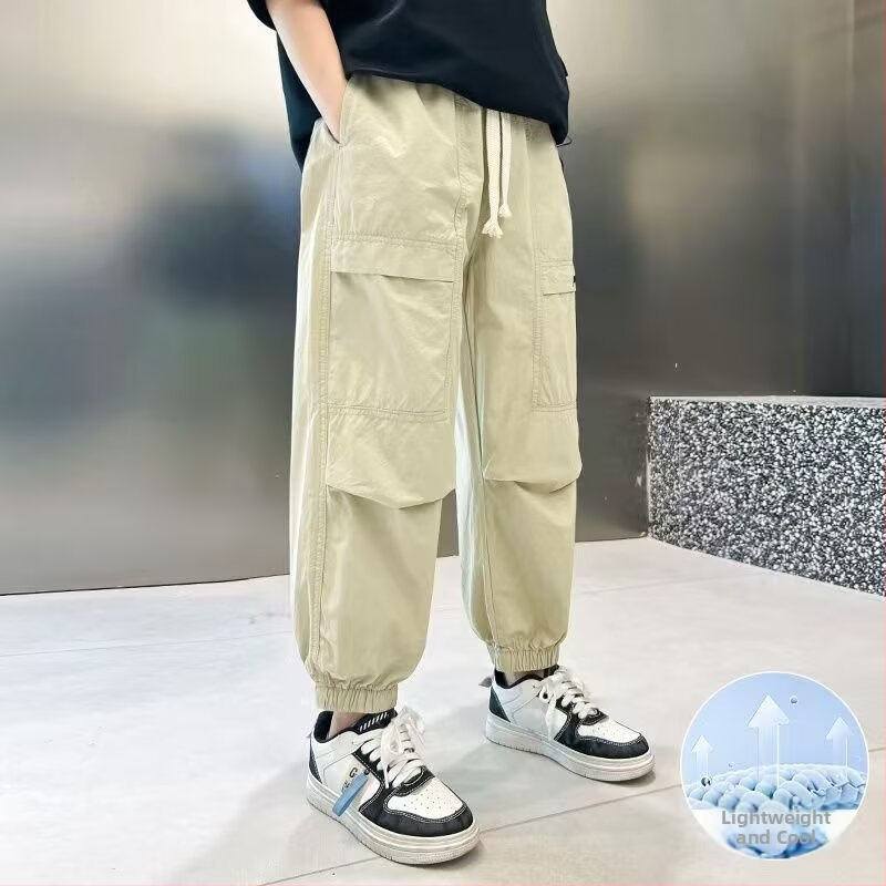 Pantaloni cargo anti țânțari pentru copii, vară ușori, nailon, stil casual