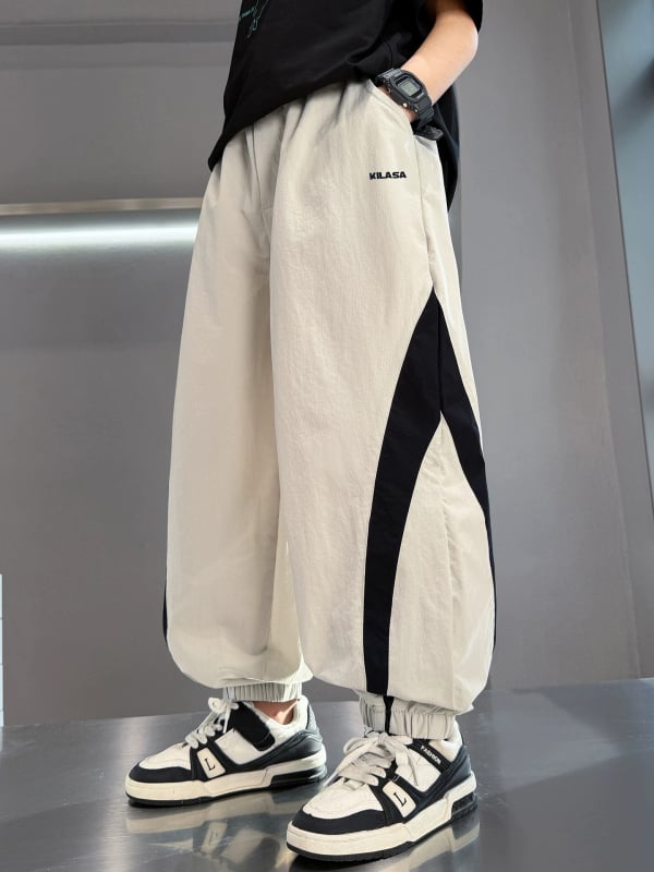 Pantaloni jogger casual pentru copii, vară, ușori, 2026 nou stil pentru copii mai mari, pantaloni sport lungi cu talie elastică.