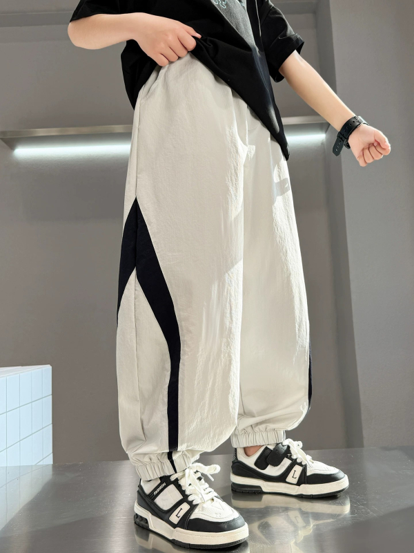 Pantaloni jogger casual pentru copii, vară, ușori, 2026 nou stil pentru copii mai mari, pantaloni sport lungi cu talie elastică.
