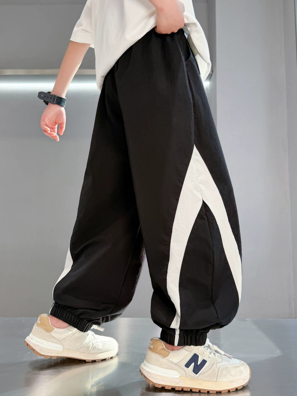 Pantaloni jogger casual pentru copii, vară, ușori, 2026 nou stil pentru copii mai mari, pantaloni sport lungi cu talie elastică.
