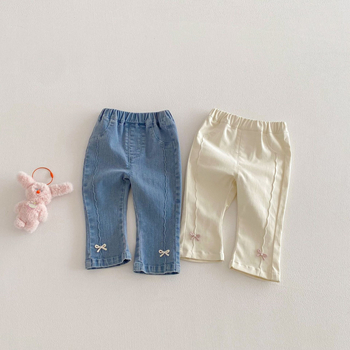 Jeans pentru fete, stil coreean, cu fundă, culoare solidă, primăvară 2026, pentru copii 3-8 ani