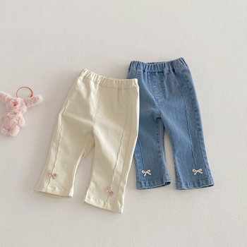 Jeans pentru fete, stil coreean, cu fundă, culoare solidă, primăvară 2026, pentru copii 3-8 ani