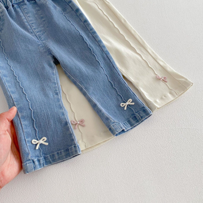 Jeans pentru fete, stil coreean, cu fundă, culoare solidă, primăvară 2026, pentru copii 3-8 ani