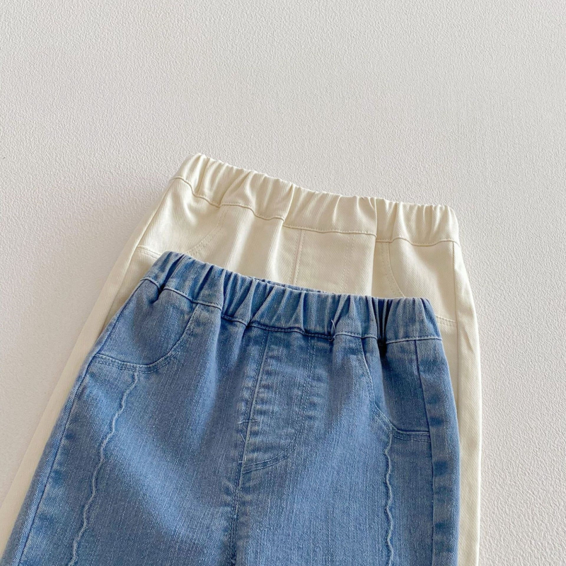 Jeans pentru fete, stil coreean, cu fundă, culoare solidă, primăvară 2026, pentru copii 3-8 ani