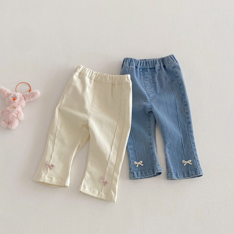 Jeans pentru fete, stil coreean, cu fundă, culoare solidă, primăvară 2026, pentru copii 3-8 ani