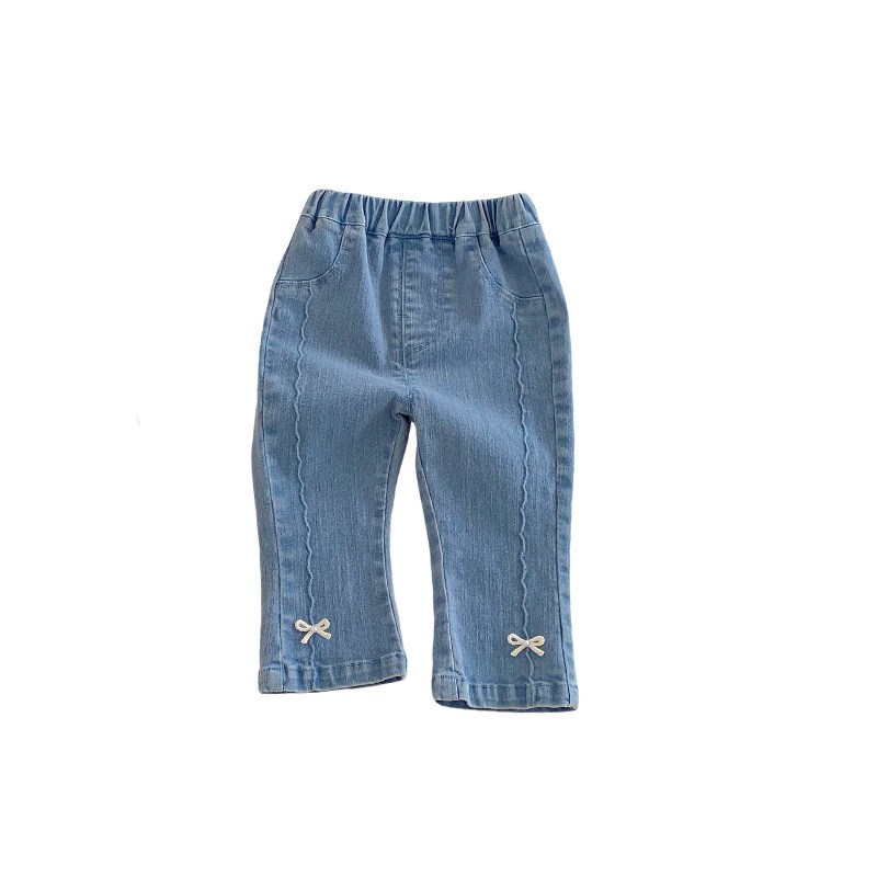 Jeans pentru fete, stil coreean, cu fundă, culoare solidă, primăvară 2026, pentru copii 3-8 ani