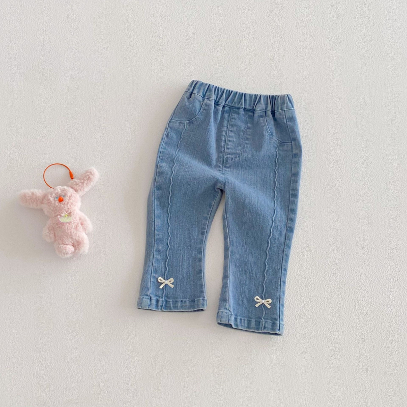 Jeans pentru fete, stil coreean, cu fundă, culoare solidă, primăvară 2026, pentru copii 3-8 ani