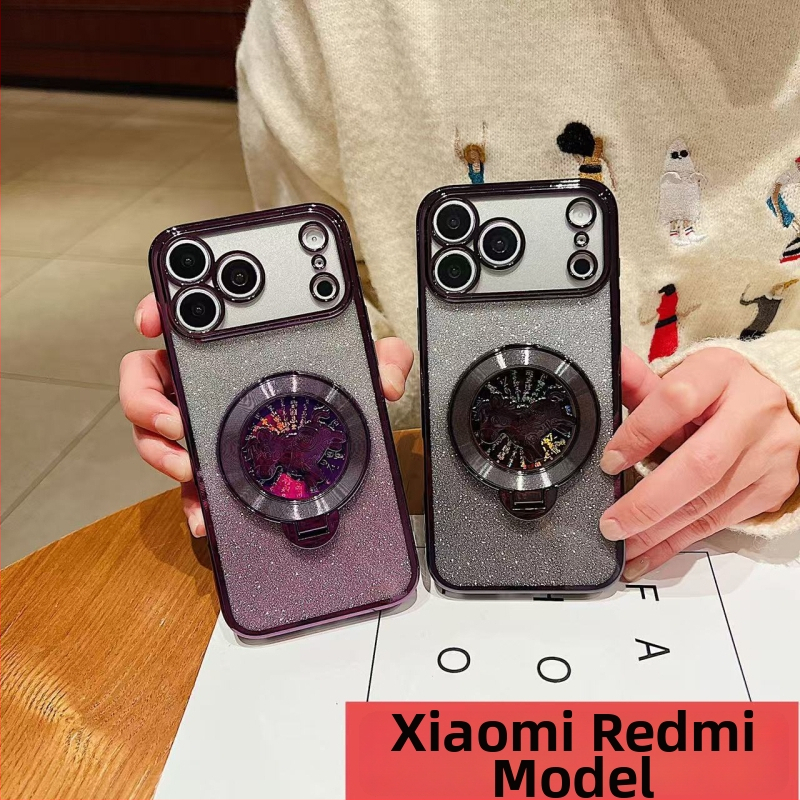 Carcasa Xiaomi compatibilă cu noile modele, cu stand, finisaj electroplatat cu sclipici, stil chinezesc festiv