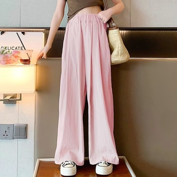 Pantaloni de vară pentru fete, din ice-silk, croială largă, lungi până la podea, drepti, stil Yamamoto, lejeri și casual.