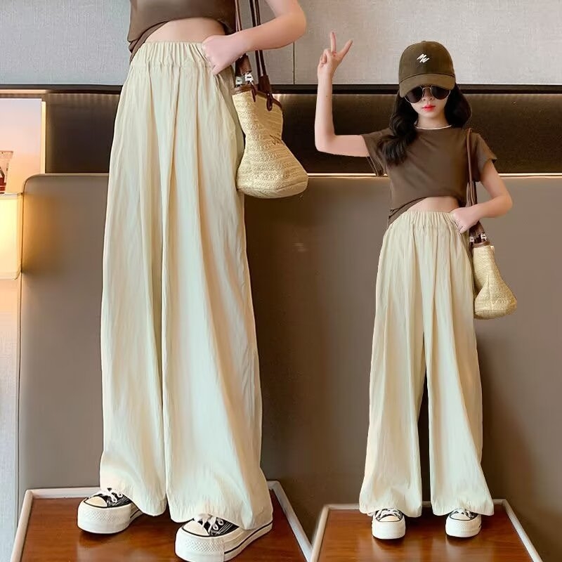 Pantaloni de vară pentru fete, din ice-silk, croială largă, lungi până la podea, drepti, stil Yamamoto, lejeri și casual.