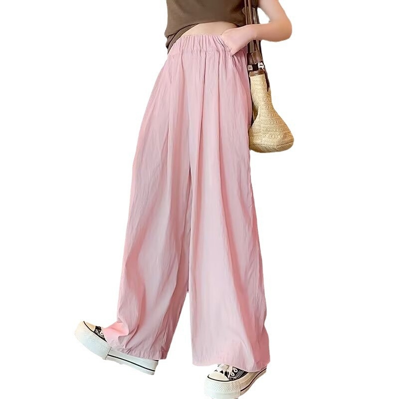 Pantaloni de vară pentru fete, din ice-silk, croială largă, lungi până la podea, drepti, stil Yamamoto, lejeri și casual.