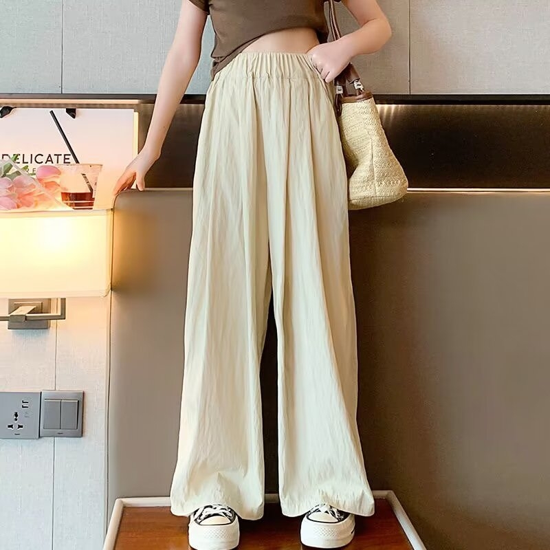 Pantaloni de vară pentru fete, din ice-silk, croială largă, lungi până la podea, drepti, stil Yamamoto, lejeri și casual.