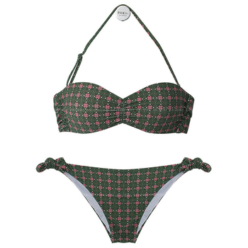 Costum de baie bikini din două piese, sexy, verde militar, cu susținere metalică pentru cupă și push-up, decolteu sexy, bretea la gât, model separat pentru femei