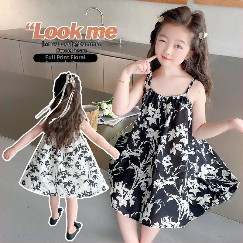 Rochie de vară pentru fete cu bretele - rochie florală ușoară, stil plajă