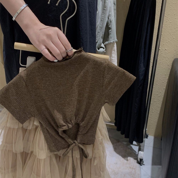 Set de vară pentru fete: două piese: tricou fără spate și fustă din tul, stil coreean, vară 2026.