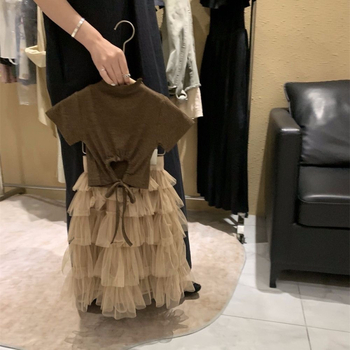Set de vară pentru fete: două piese: tricou fără spate și fustă din tul, stil coreean, vară 2026.