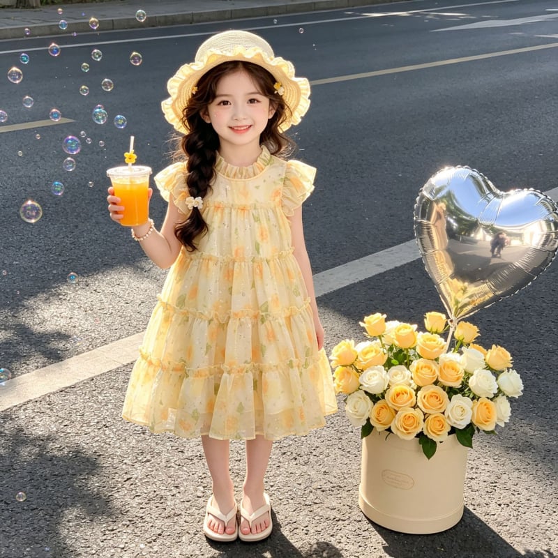 Rochie de vară pentru fete, cu imprimeu floral, fără mâneci, stil prințesă