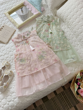 Xie Jinmao 2026 Vară - Rochie pentru fete în stil chinezesc, cu broderie florală, căptușeală 100% bumbac și patchwork din plasă