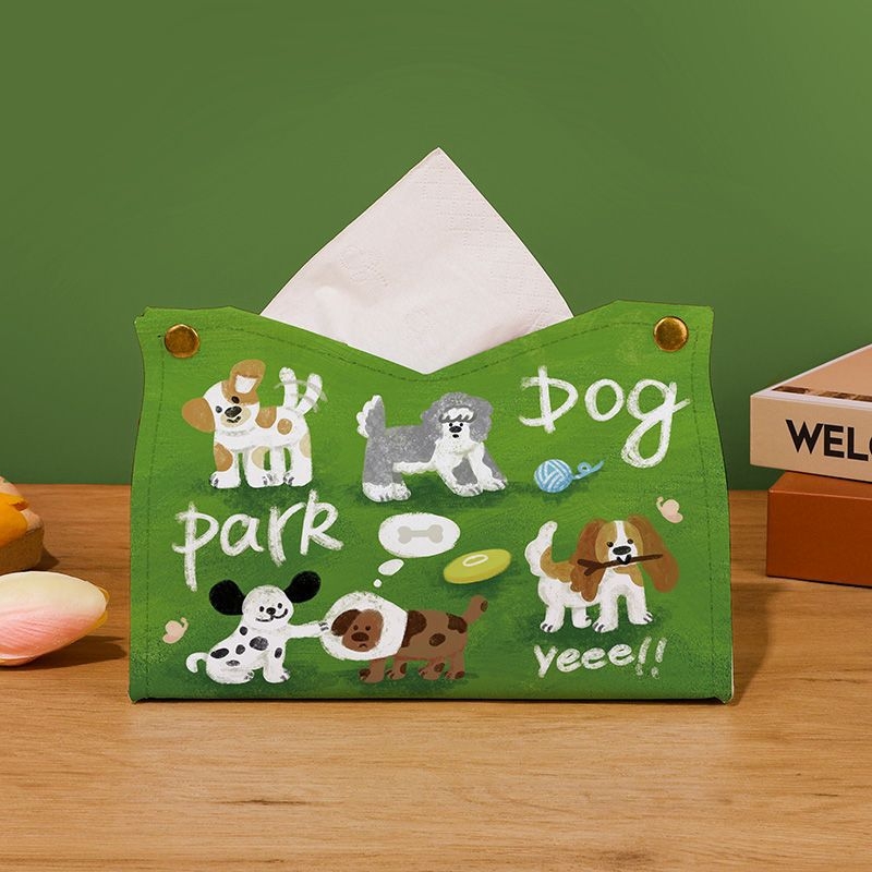 Cutie de șervețele din piele cu motiv cățeluș, pentru living și baie, design creativ, stil ușor lux