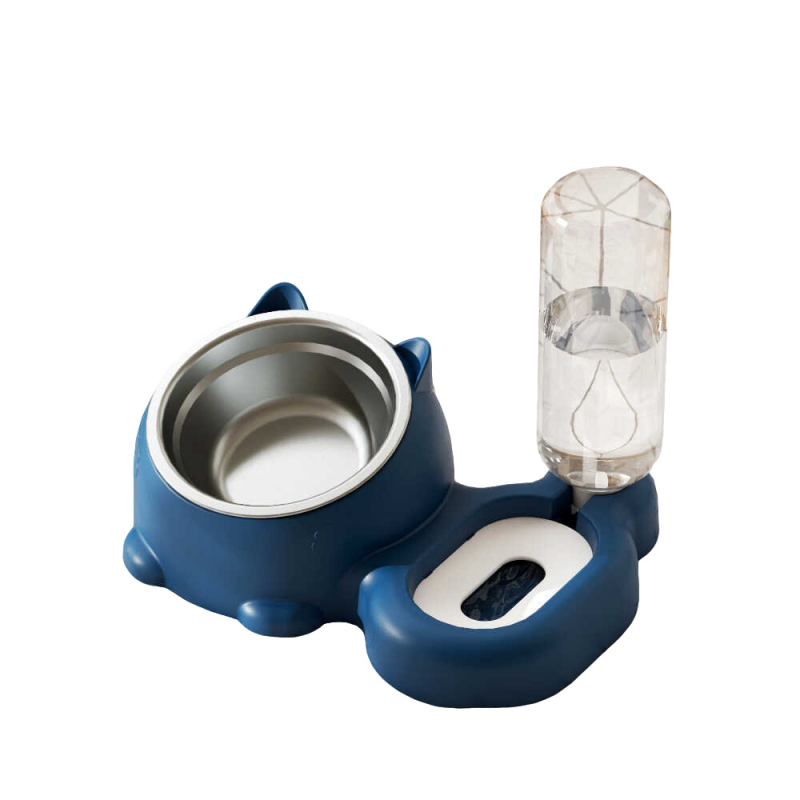 Set dublu de boluri pentru pisici și câini, dozator de apă și mâncare, plastic ABS, albastru