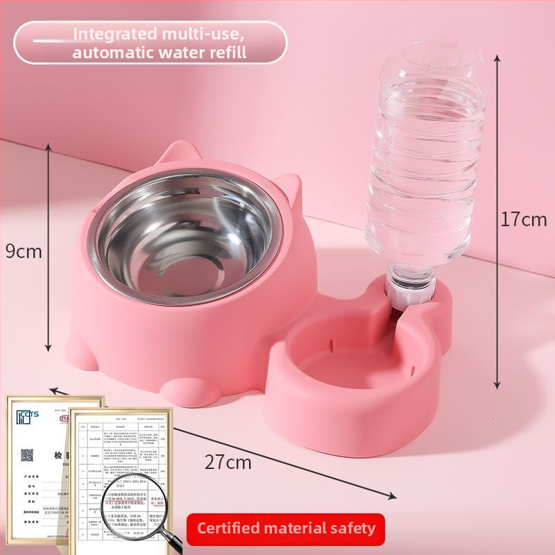 Set dublu de boluri pentru pisici și câini, dozator de apă și mâncare, plastic ABS, albastru