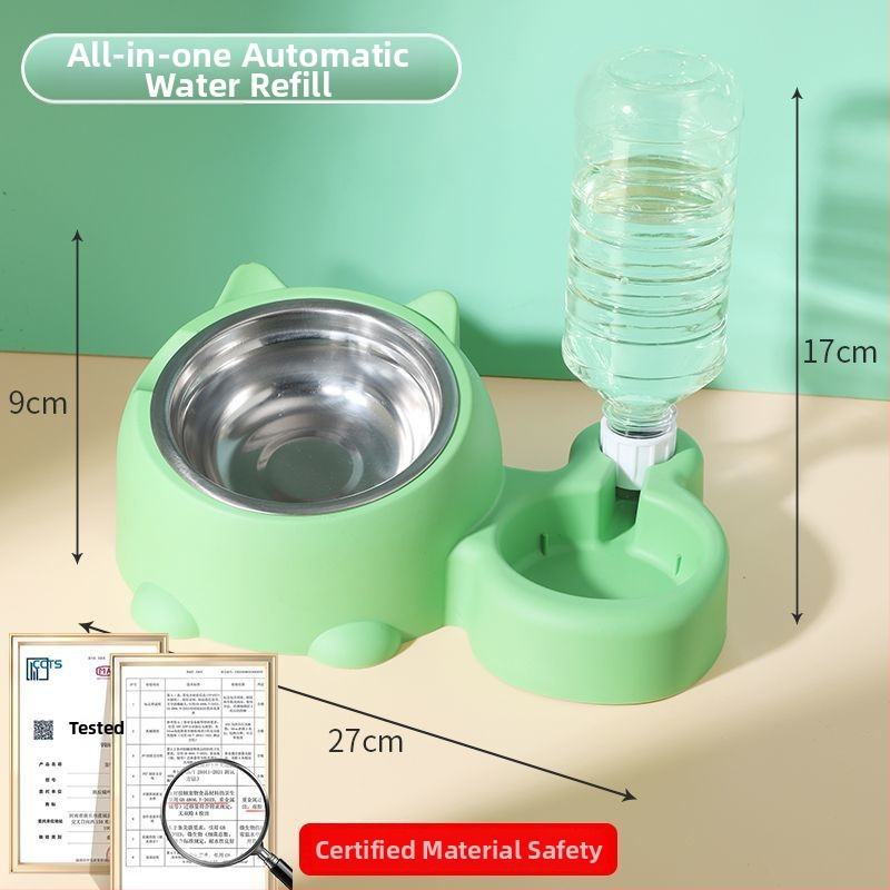 Set dublu de boluri pentru pisici și câini, dozator de apă și mâncare, plastic ABS, albastru