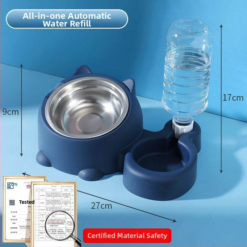 Set dublu de boluri pentru pisici și câini, dozator de apă și mâncare, plastic ABS, albastru