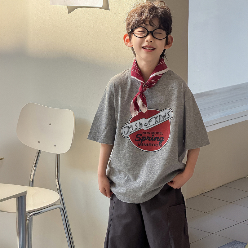 Tricou băiețe de vară din bumbac, mâneci scurte, croială lejeră, stil casual sport