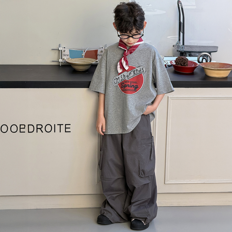 Tricou băiețe de vară din bumbac, mâneci scurte, croială lejeră, stil casual sport