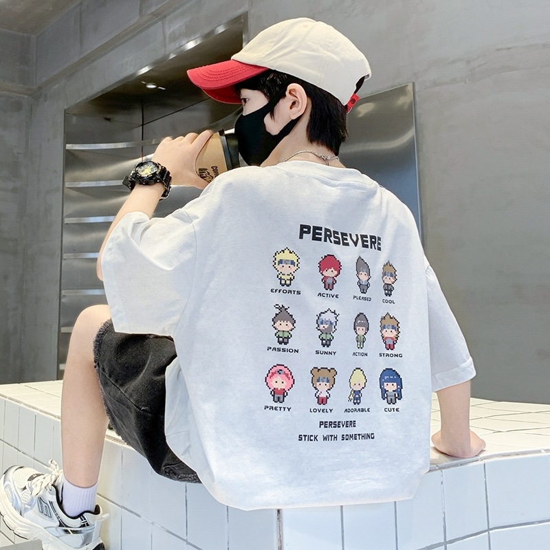 2026 Tricou băieți cu mânecă scurtă pentru vară, din bumbac, guler rotund, stil modern