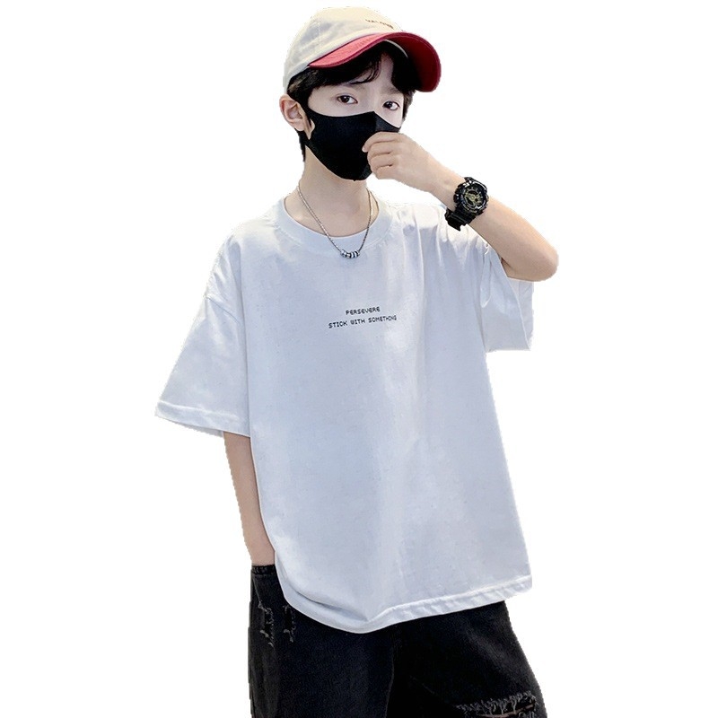 2026 Tricou băieți cu mânecă scurtă pentru vară, din bumbac, guler rotund, stil modern