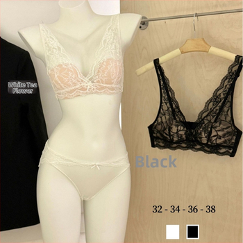 Set sutien dantelat în stil franțuzesc, decolteu în V profund, evidențiază bustul mic, spate elegant, fără sârmă