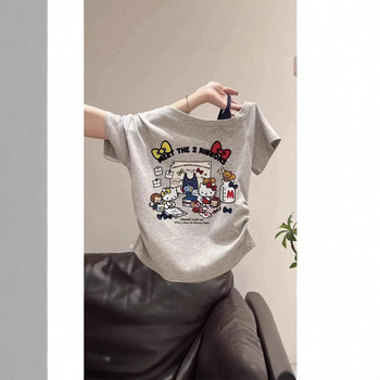 Tricou de vară pentru copii, cu umăr descoperit, mâneci scurte, din bumbac, stil coreean