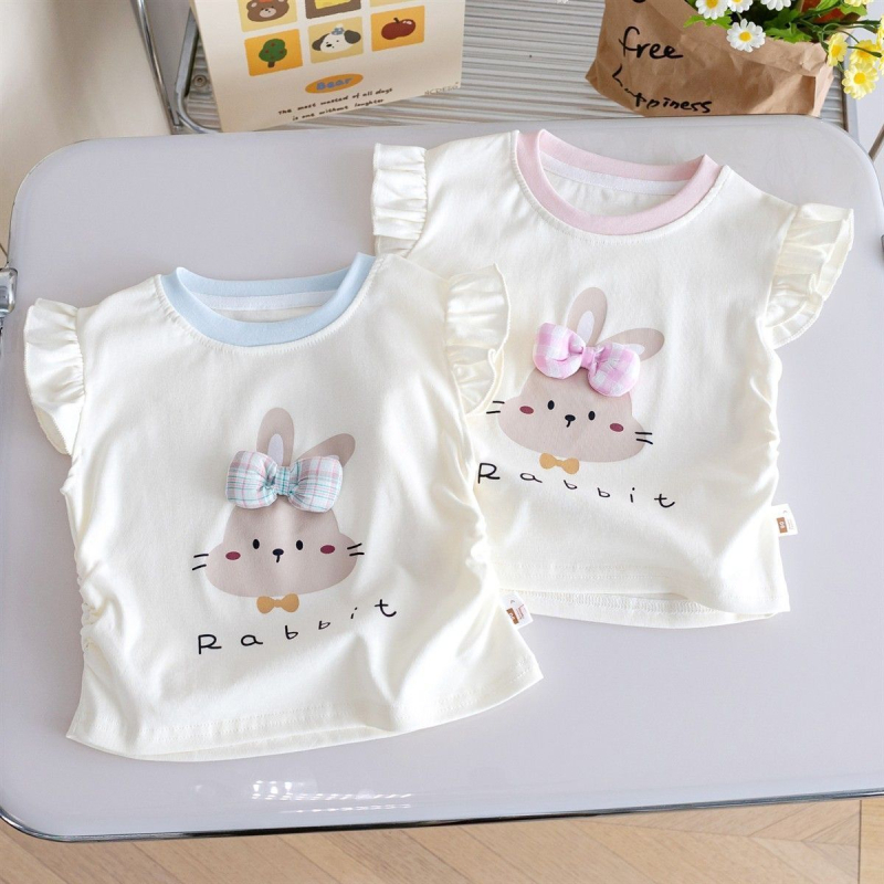 Beautiful as Tricou de vară pentru fete, cu imprimeu iepuraș drăguț - mâneci scurte, pentru copii 3–8 ani