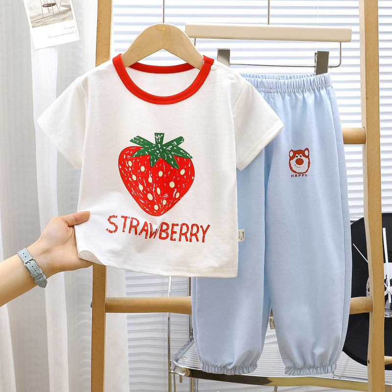 Tricou pentru copii cu mâneci scurte, 100% bumbac, vară 2026, stil coreean, imprimeu fructe și litere